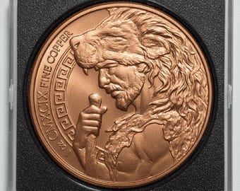 Twelve Labors of Hercules: Erymanthian Boar Copper Round • 1 oz Pure Copper in Square Coin Snap Holder (.999 Fine)