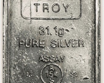 1980 USVI A-Mark Chunky Brick Vintage Silver Art Bar, Type 2 DOUBLE ASTERICK Variety • 1 oz Pure Silver (.999 Fine)