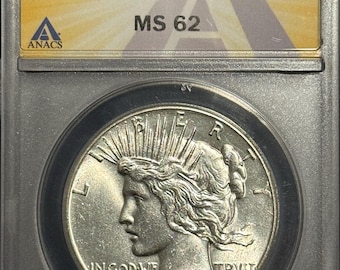 1928 P Peace Dollar • KEY DATE • Philadelphia Mint • 90% Silver Type Coin • Graded ANACS MS62