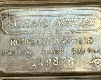 TIER 1 RARITY <500 Made • Engelhard Canada Vintage Silver Art Bar • 6 Digit Serial, Shortened Base 1, Blank Reverse • 1 oz Fine Silver