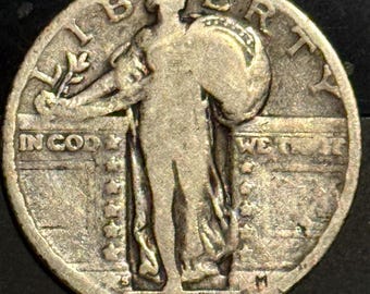 1927 S Standing Liberty Quarter 25c • KEY DATE • 90% Silver Type Coin • San Francisco Mint • Raw, Ungraded G (Good)
