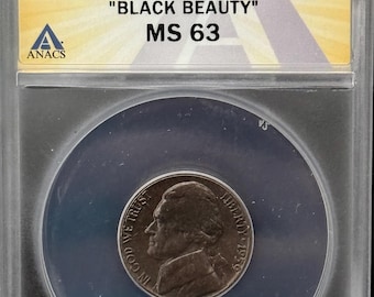 1959 Jefferson Nickel Black Beauty MINT ERROR • Improper Alloy Mix • Philadelphia Mint • Graded ANACS MS63