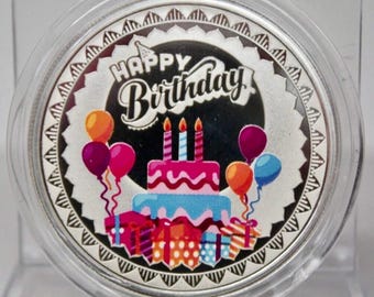 PAMP MMTC Happy Birthday 20g Silver Colorized Round Coin • Birthday Cake & Balloons, Pink Gift Box • 20 Grams Pure (.9999 Fine)