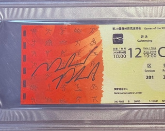 Michael Phelps Authentic Autograph • Signed 2008 Beijing Olympics Reprint Ticket • PSA/DNA Certified