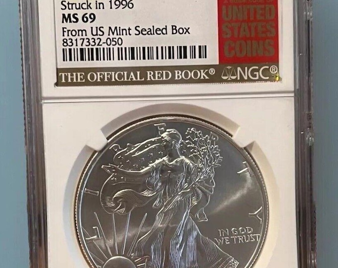 1997 American Silver Eagle Struck In 1996 • US Mint Sealed Mint Box Red Book Early Production Label • 1 oz Fine Silver • NGC MS69 *Top Pop*