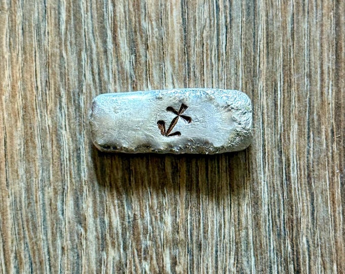 Unique Hand Poured Fine Silver Bullion Ingot Bar • 24 Grams 99.9% Pure Silver • Cross Symbol Inscribed • Hand Cast in Sand, Iron, and Wood