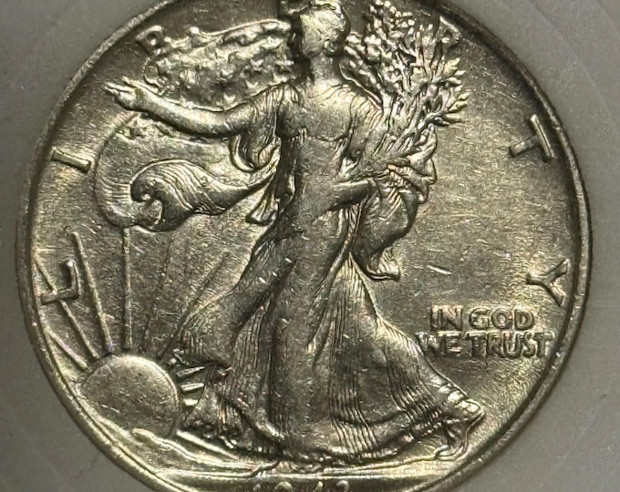 1943 P Walking Liberty Half Dollar 50c • 90% Pure Silver Type Coin in Capsule • Philadelphia Mint • Ungraded XF/AU