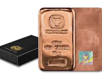 Germania Mint Copper Cast Bar • 10 oz Pure Copper Bullion (.9999 Fine) • Serialized with Holographic Mint Mark
