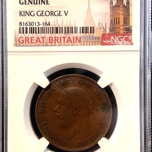 1931 Great Britain British Penny • King George V • UK United Kingdom Bronze Coin • Graded NGC Genuine