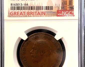 1931 Great Britain British Penny • King George V • UK United Kingdom Bronze Coin • Graded NGC Genuine