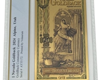 2024 Nevada 1 GOLDBACK Fractional Gold Currency Note • 1/1000 oz Fine Gold (99.9% Pure) • Graded Supreme Gem Uncirculated, PCGS 70 PPQ