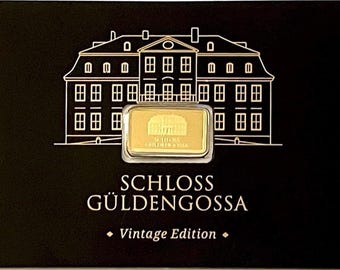 Geiger Edelmetalle Vintage Edition 0.5g Gold Bar in Black Card Assay • 1/2 Gram Pure Gold (.9999 Fine) • Schloss Guldengossa Germany