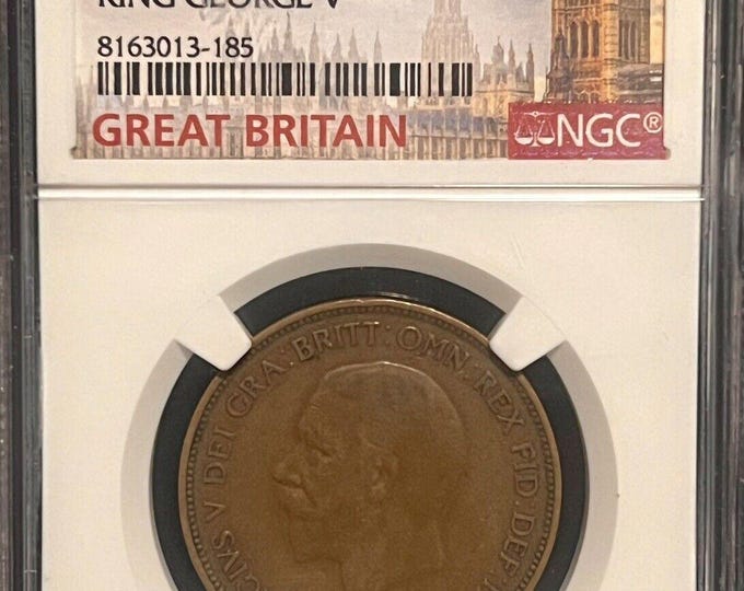 1935 Great Britain British Penny • King George V • UK United Kingdom Bronze Coin • Graded NGC Genuine