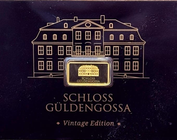 Featured listing image: Geiger Edelmetalle Vintage Edition 0.5g Gold Bar in Black Card Assay • 1/2 Gram Pure Gold (.9999 Fine) • Schloss Guldengossa Germany