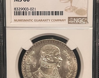 1965 MO Mexico Un 1 Peso • Mexico City Mint • 10% Pure Silver Uncirculated Coin • Graded Mint State NGC MS66