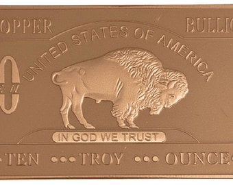 10 oz Pure Copper Buffalo Art Bar • 10 Troy Ounces Pure Copper (.999 Fine)