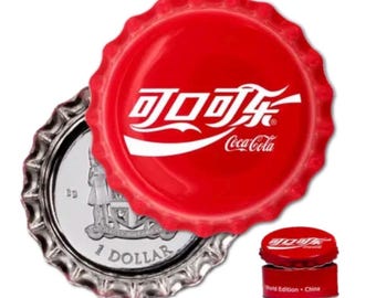 Coca-Cola CHINA World Edition Silver Proof Bottle Cap Coin • 6 Grams Pure Silver (.999 Fine) • 2020 Fiji Silver Dollar