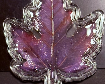 Pure Silver Maple Leaf Shaped Art Bar, Purple & Pink • 1.5g Fine (.999) Silver in Capsule • Limited Mintage of 1500