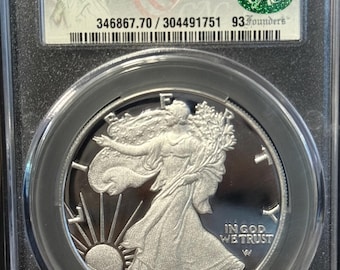 2024 W American Silver Eagle • West Point Mint Proof Coin • Advanced Delivery, Founders Label • Graded CAC PR70 DCAM Deep Cameo