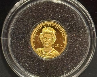 2022 Cook Islands 1/2 Gram Pure Gold Proof Coin • In Memorandum of Queen Elizabeth II • 0.5g Fine Gold (.9999 Fine, 24K) in Capsule with COA