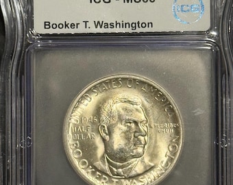 1946 S Booker T Washington Commemorative Silver Half Dollar • 90% Fine Silver Coin • San Francisco Mint • Graded ICG MS66