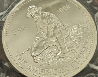 1982 Engelhard American Prospector Vintage Silver Round • 1 oz Fine Silver (99.9% Pure) • Brilliant Uncirculated in Sealed Packaging