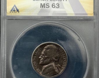 1959 Jefferson Nickel Black Beauty MINT ERROR • Improper Alloy Mix • Philadelphia Mint • Graded ANACS MS63