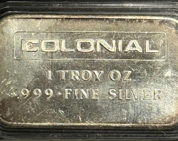 TIER 2 RARITY <1000 Made • Vintage 1970s Colonial Mint Silver Bar • 1 oz Pure Silver in Capsule (.999 Fine) • ENGELHARD Minted Ingot