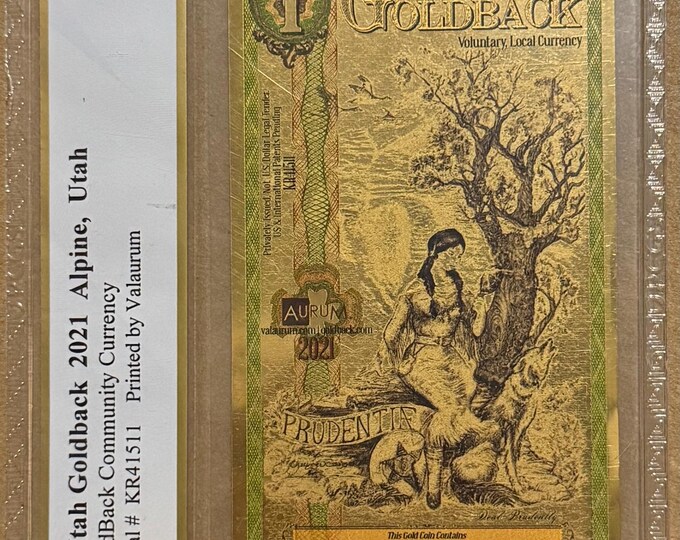 2021 Utah 1 GOLDBACK • 1/1000 oz Fine Gold • 99.9% Pure Fractional Gold Currency 24K • Graded Supreme Gem Uncirculated, PCGS Banknote 70 PPQ