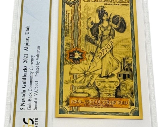 2021 Nevada 5 GOLDBACK • 1/200 oz Fine Gold • 99.9% Pure Fractional Gold Currency 24K • Graded Supreme Gem Uncirculated PCGS Banknote 70 PPQ