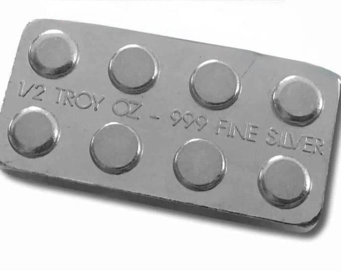 Lego Style Silver Stacking Building Brick • 1/2 oz Fine Silver (99.9% Pure) • L 1.13” x W 0.50” (2x4 Piece) • Fractional Silver Bullion