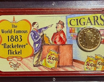 The World Famous 1883 Racketeer Nickel • Gold Plated Liberty Head V Nickel (No Cents, Type 1) • Vintage 2006 Littleton Coin Display Card