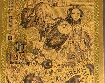 2022 Wyoming 1 GOLDBACK • 1st Year of Issue • 1/1000oz Pure Gold Currency Note (.999 Fine, 24K)