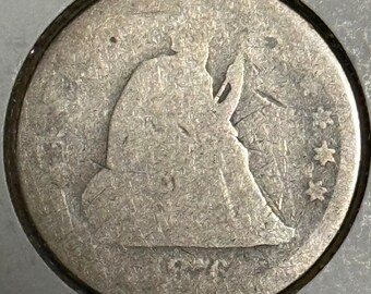 1876 CC Seated Liberty Quarter, Carson City Mint, 90% Pure Silver Type Coin • Ungraded PO1/FR2 (Poor/ Fair)