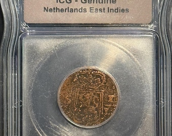 1820 Netherlands East Indies 1/2 Stuiver • Dutch Colonial Copper Coin • Utrecht Mint • Sumatra, Island of Duit • Graded ICG Genuine