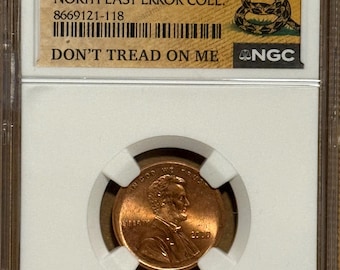 2000 P Lincoln Memorial Penny • MINT ERROR, Broadstruck • North East Error Collection Label • Graded NGC Brilliant Uncirculated
