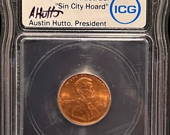 1996 Lincoln Memorial Penny, One Cent • Broadstrike Mint Error • Hutto Signed Sin City Hoard Label • ICG Broadstruck, Brilliant Uncirculated