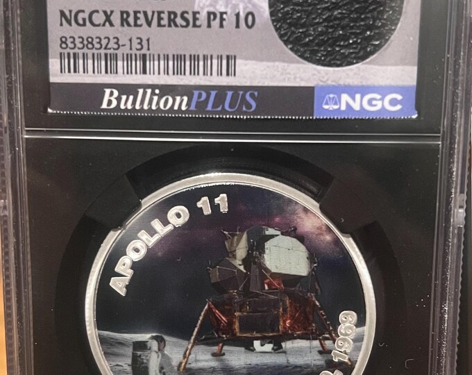 Apollo 11 Landing Reverse Proof Coin • Genuine Piece of Neil Armstrong Flight Jacket, First Releases Label • 2025 Niue • NGCX PF10 (PF70)