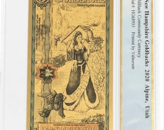 2020 New Hampshire Pre-Alpha 5 GOLDBACKS • First Year, First Day of Issue Label • 1/200oz Pure Gold (.999 Fine, 24K) • Graded PCGS 70