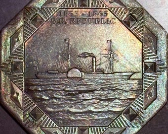 Daniel Carr S.S. Republic Cobs Shipwreck Octagon Silver Medal • 24.5 Grams Pure Silver (.999 Fine) • Antique Finish, Beautifully Toned