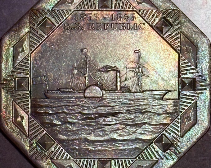 Featured listing image: Daniel Carr S.S. Republic Cobs Shipwreck Octagon Silver Medal • 24.5 Grams Pure Silver (.999 Fine) • Antique Finish, Beautifully Toned