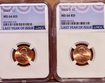 2025 P & D Lincoln Cent Shield Penny Set • Last Year of Production Label • Graded NGC MS66 RD (Red)