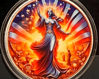 2024 USA Lady Justice Bald Eagle Silver Round in Capsule • 1 oz Pure Silver Round Colorized (.999 Fine) • Limited Mintage of 150