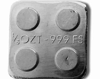Lego Style Silver Stacking Building Brick • 1/8 oz Fine Silver (99.9% Pure) • L 1/2” x W 1/2” (2x2 Piece) • Fractional Silver Bullion