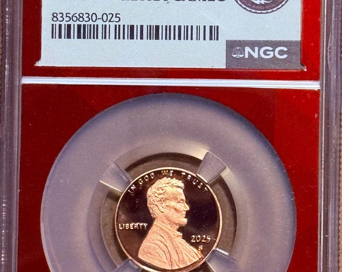 Featured listing image: 2025 S Proof Lincoln Cent Shield Penny • Advance Release, EDC Red Core Label • Graded NGC PF69 RD (Red) Ultra Cameo