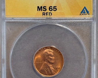 1955 S Lincoln Wheat Penny MINT ERROR, Die Chip At Date • Graded ANACS MS65 Rd (Red)