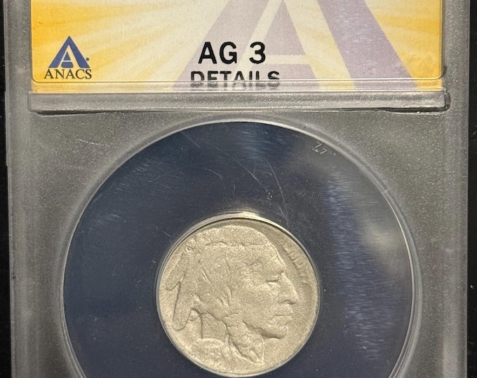 1918/7 D Indian Head Buffalo Nickel • Rare KEY DATE • Genuine 17 Overdate • Graded About Good ANACS AG3 Details (Acid Treated, Damaged)
