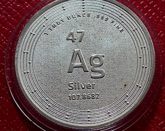 Elemetal AG 47 Silver Round • 1 oz Fine Silver (99.9% Pure) Frosted Commercial Coin in Capsule • Minted in the United States