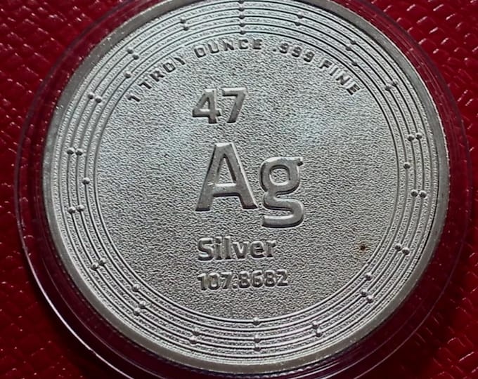 Elemetal AG 47 Silver Round • 1 oz Fine Silver (99.9% Pure) Frosted Commercial Coin in Capsule • Minted in the United States