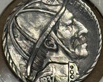 Genuine HOBO NICKEL Hand-Carved on a 1937 Buffalo Nickel by Artist CM • Station 20 Firefighter in Capsule